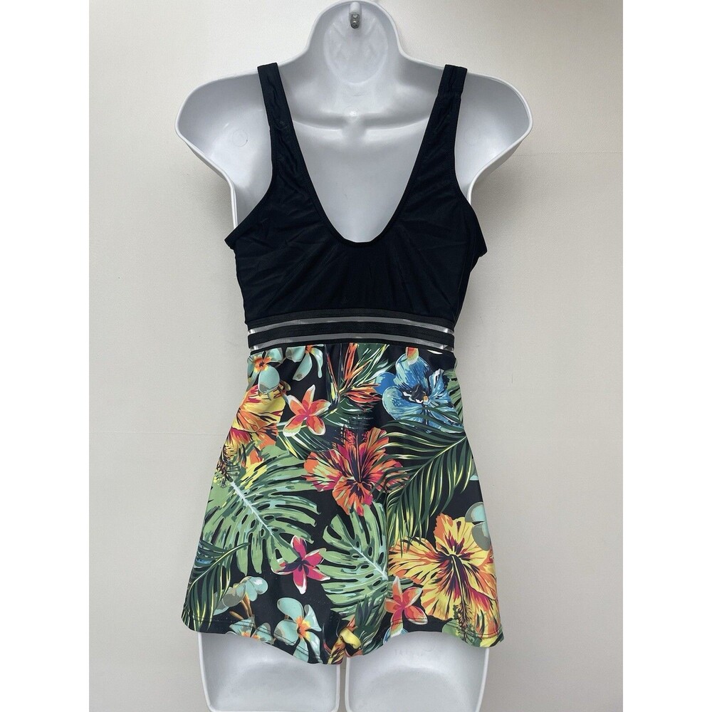 Women's Unbranded Black Floral One Piece Padded Swimsuit Size M B17 - Picture 2 of 5
